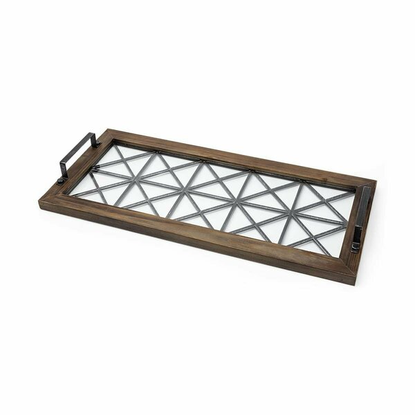 Tarifa Brown Wood with Geometrically Metal Frame & Glass Bottom Tray TA3084809